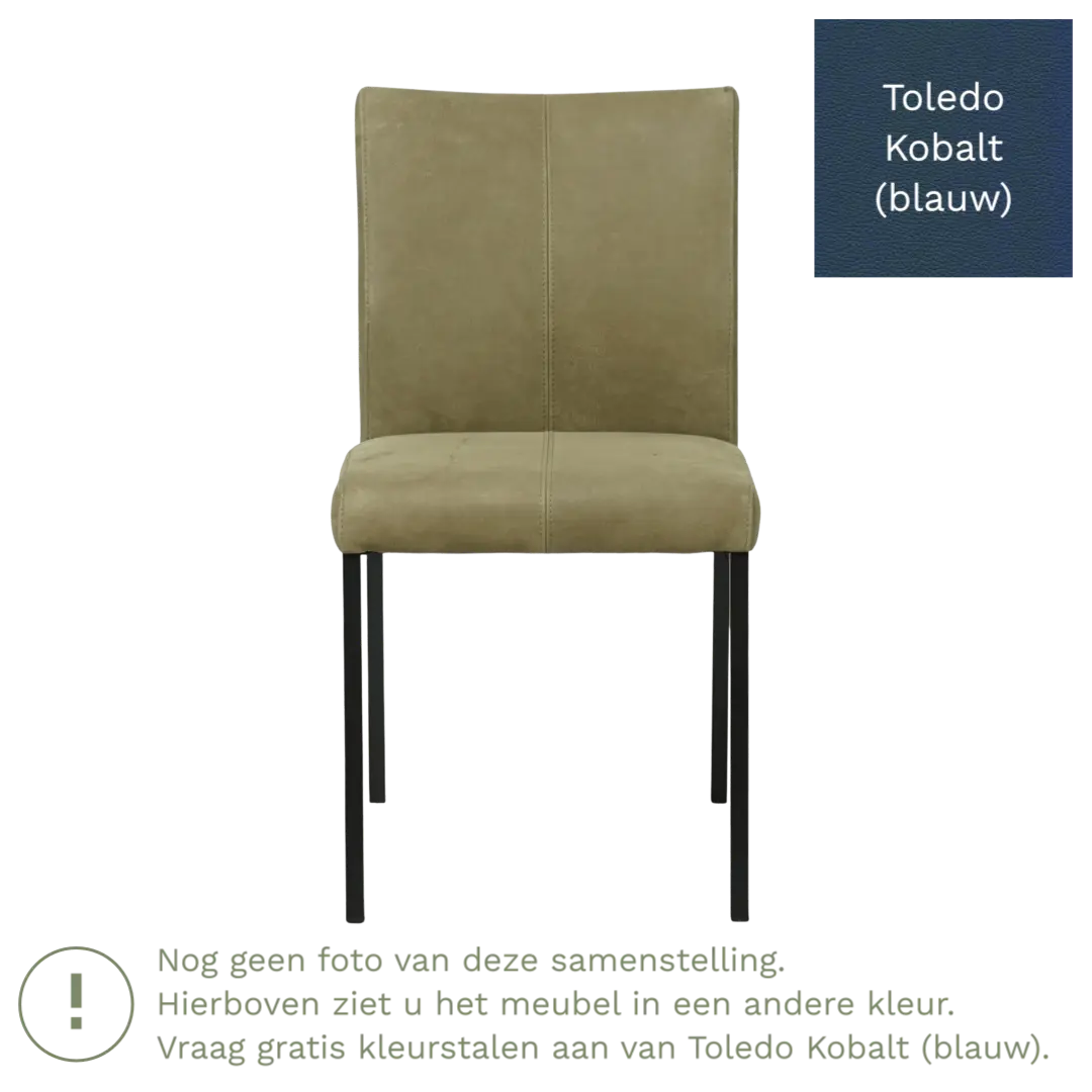 afbeelding van Leren eetkamerstoel Basic - Toledo Kobalt (blauw) - Poten staal vierkant RVS