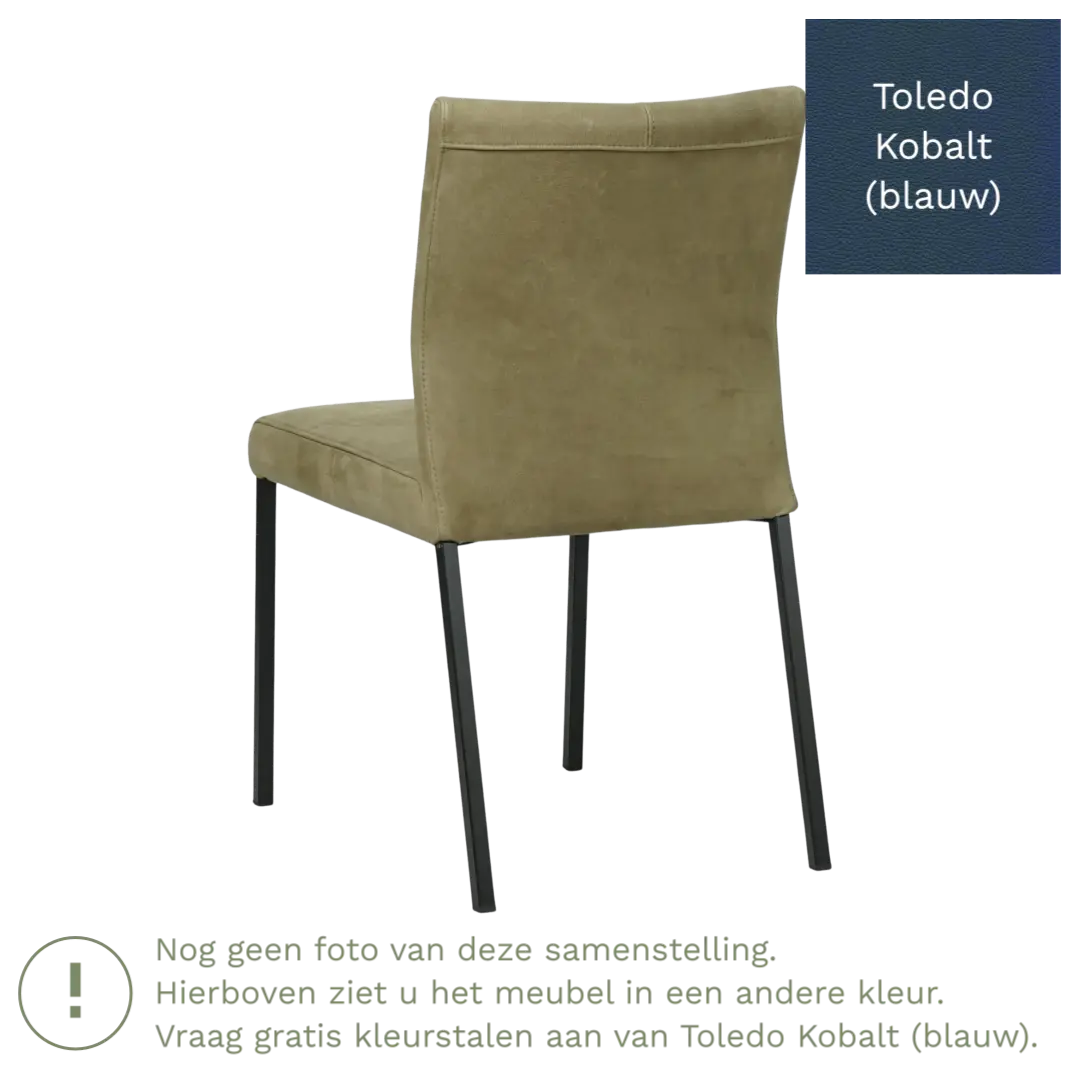 afbeelding van Leren eetkamerstoel Basic - Toledo Kobalt (blauw) - Poten staal vierkant RVS