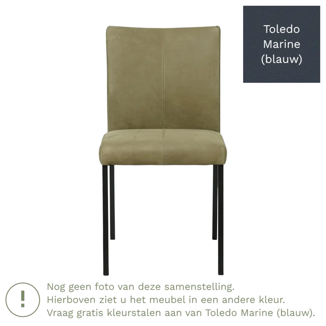 afbeelding van Leren eetkamerstoel Basic - Toledo Marine (blauw) - Poten staal vierkant RVS