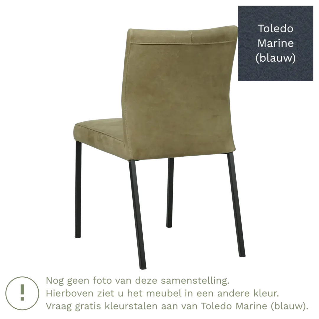 afbeelding van Leren eetkamerstoel Basic - Toledo Marine (blauw) - Poten staal vierkant RVS