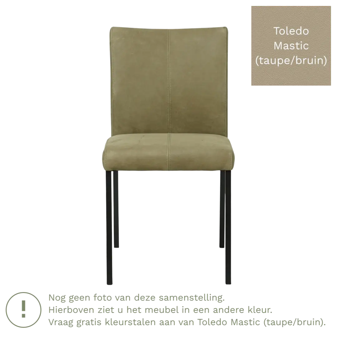 afbeelding van Leren eetkamerstoel Basic - Toledo Mastic (taupe/bruin) - Poten staal vierkant RVS