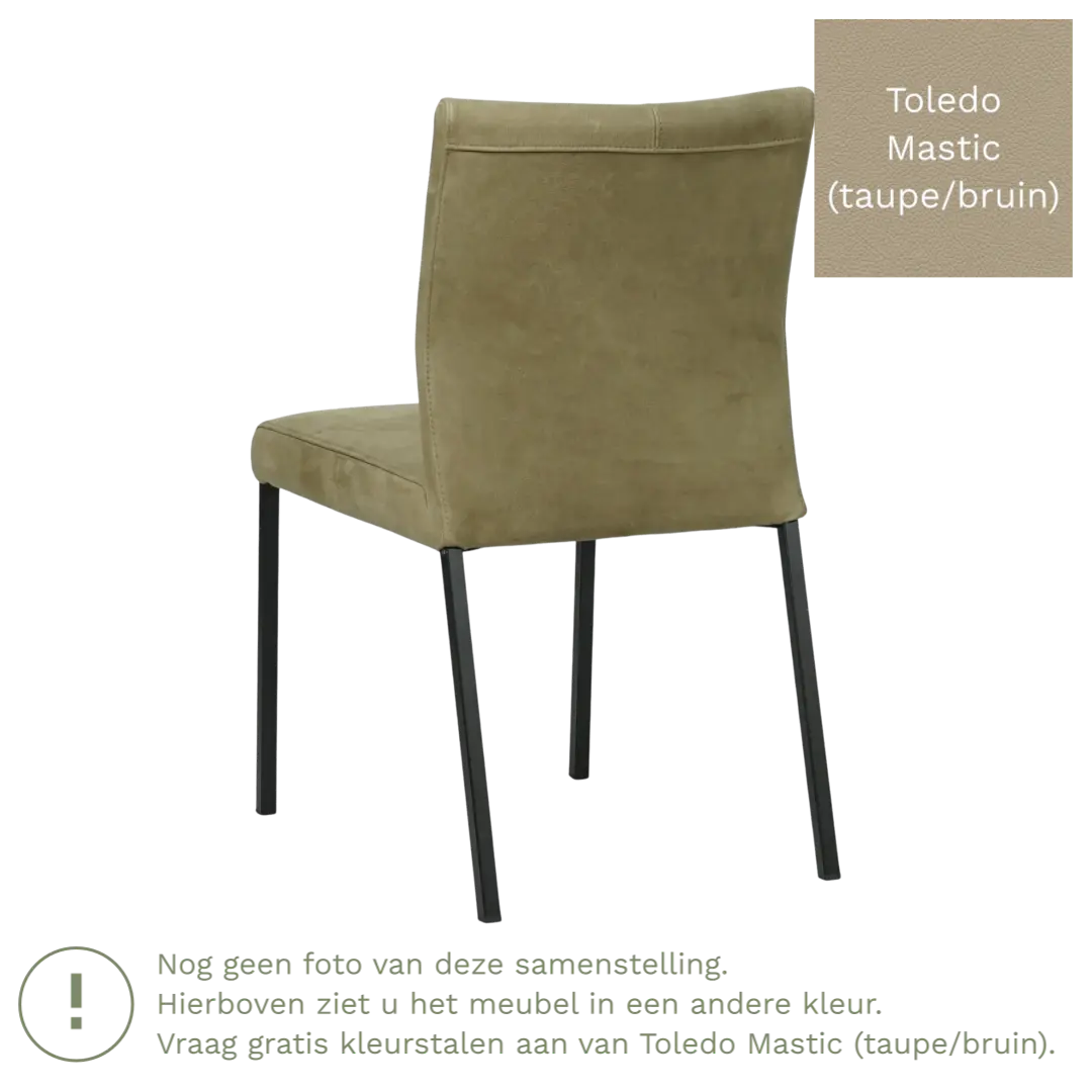 afbeelding van Leren eetkamerstoel Basic - Toledo Mastic (taupe/bruin) - Poten staal vierkant RVS
