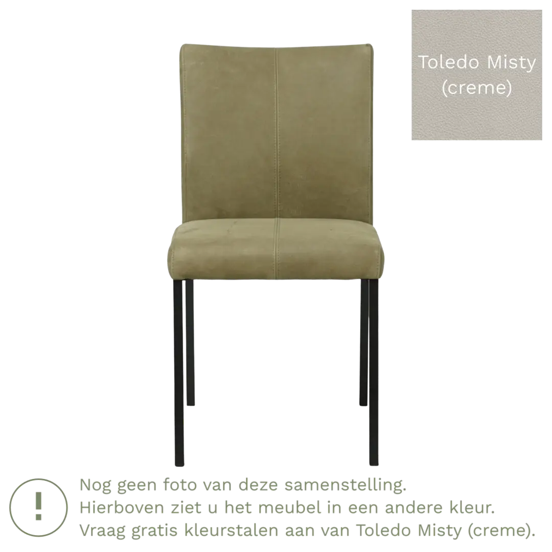 afbeelding van Leren eetkamerstoel Basic - Toledo Misty (crème) - Poten staal vierkant RVS