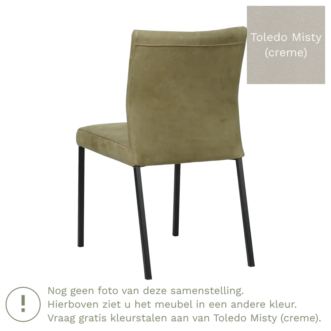 afbeelding van Leren eetkamerstoel Basic - Toledo Misty (crème) - Poten staal vierkant RVS