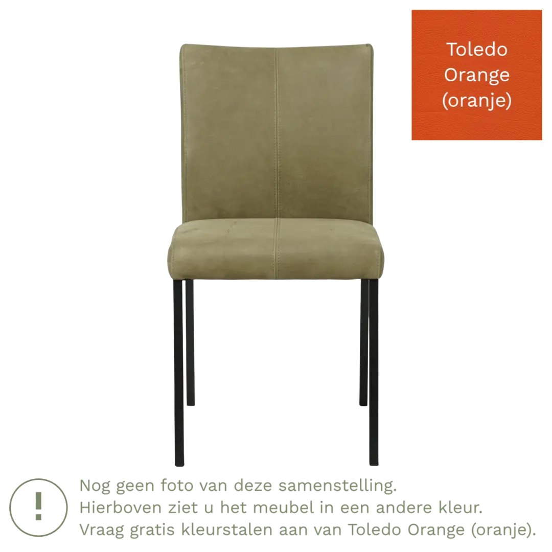 afbeelding van Leren eetkamerstoel Basic - Toledo Orange (oranje) - Poten staal vierkant RVS