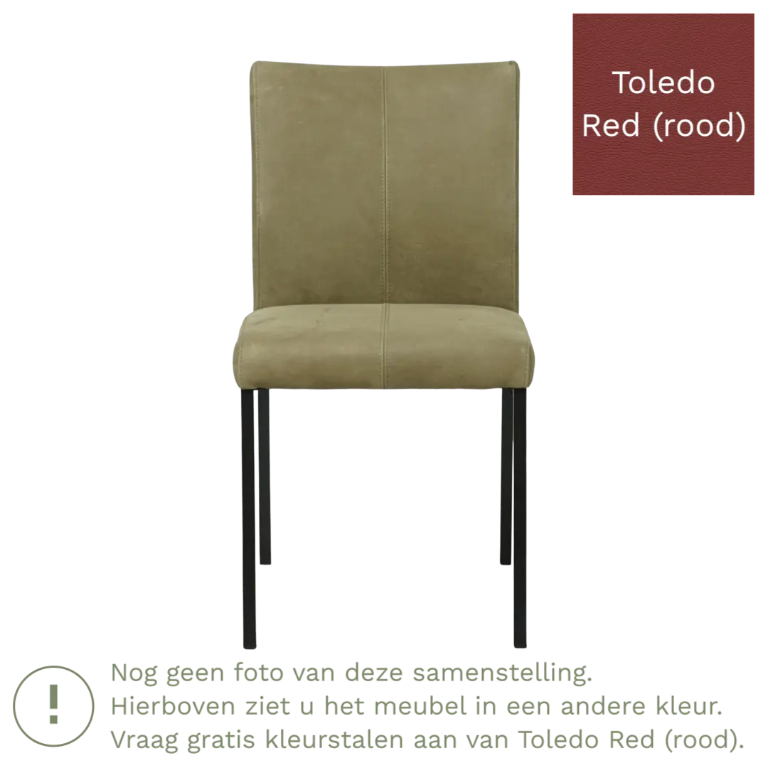 afbeelding van Leren eetkamerstoel Basic - Toledo Red (rood) - Poten staal vierkant RVS