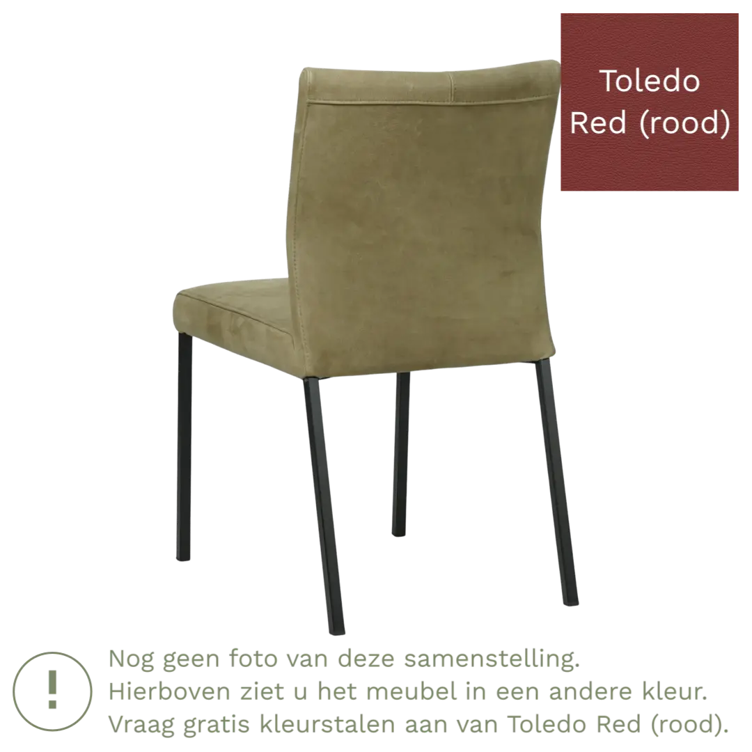 afbeelding van Leren eetkamerstoel Basic - Toledo Red (rood) - Poten staal vierkant RVS