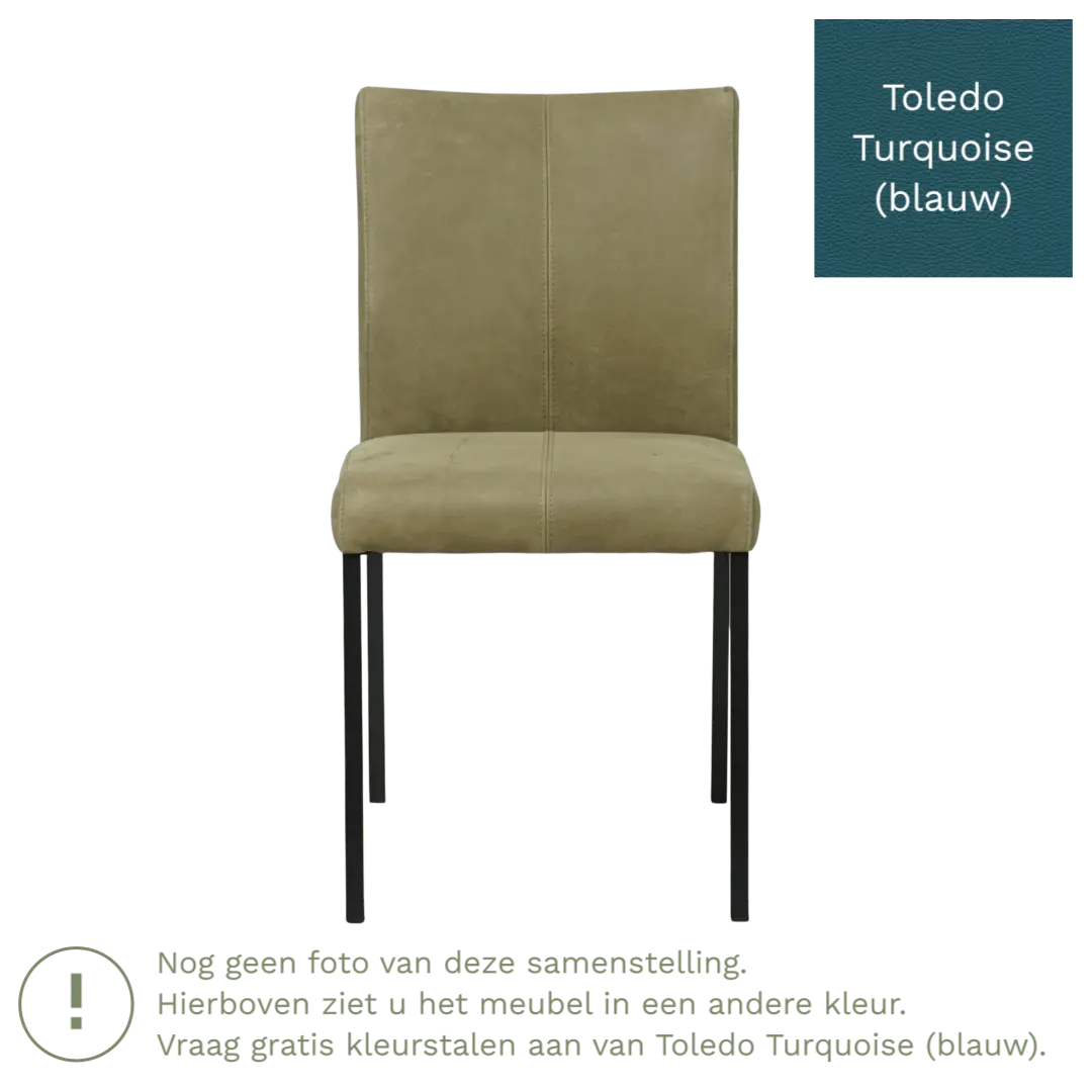 afbeelding van Leren eetkamerstoel Basic - Toledo Turquoise (blauw) - Poten staal vierkant RVS