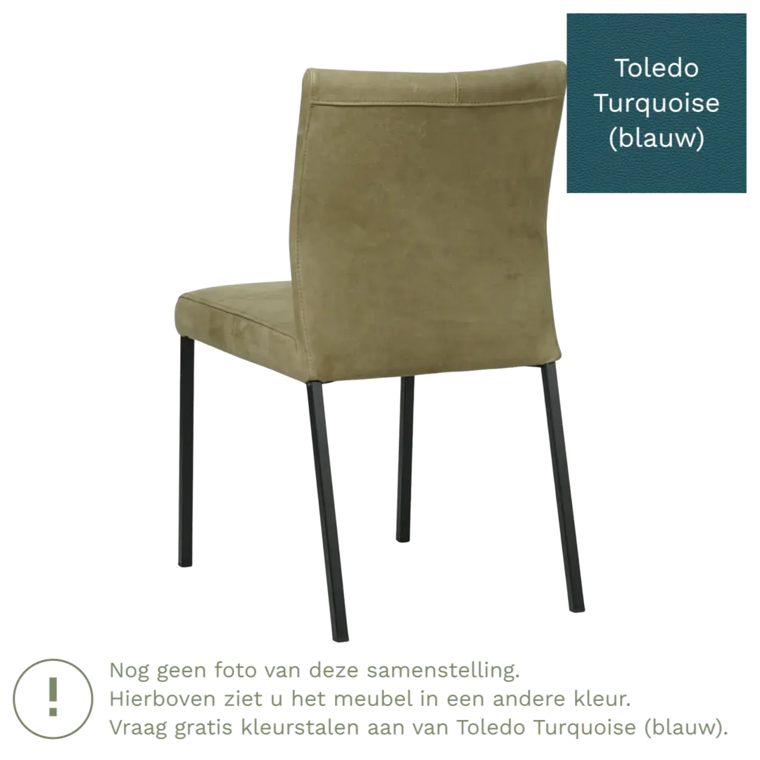 afbeelding van Leren eetkamerstoel Basic - Toledo Turquoise (blauw) - Poten staal vierkant RVS