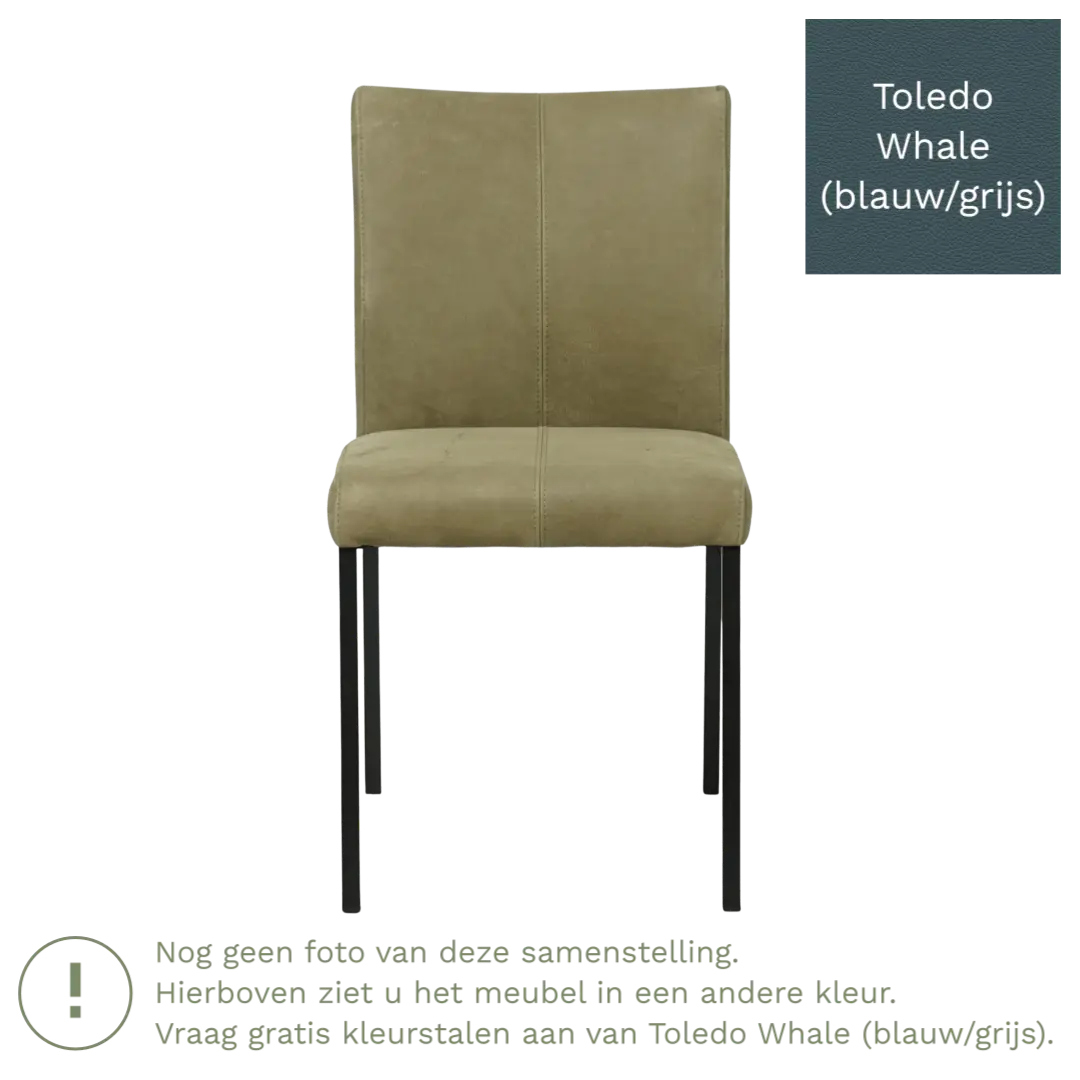 afbeelding van Leren eetkamerstoel Basic - Toledo Whale (blauw/grijs) - Poten staal vierkant zwart