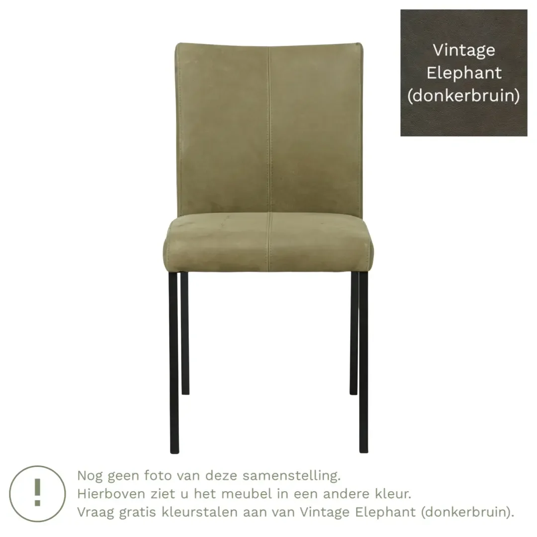 afbeelding van Leren eetkamerstoel Basic - Vintage Elephant (donkerbruin) - Poten staal vierkant RVS