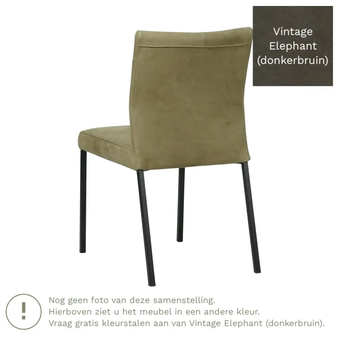 afbeelding van Leren eetkamerstoel Basic - Vintage Elephant (donkerbruin) - Poten staal vierkant RVS