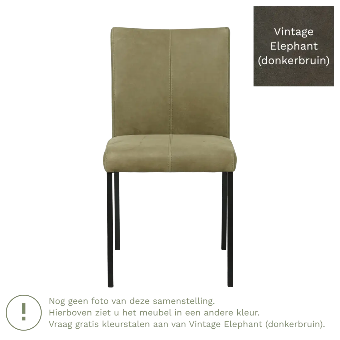 afbeelding van Leren eetkamerstoel Basic - Vintage Elephant (donkerbruin) - Poten staal vierkant zwart