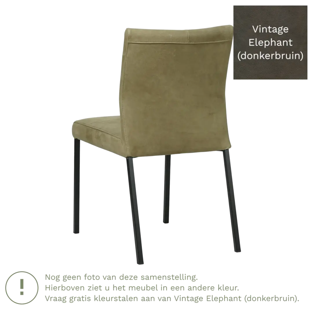 afbeelding van Leren eetkamerstoel Basic - Vintage Elephant (donkerbruin) - Poten staal vierkant zwart