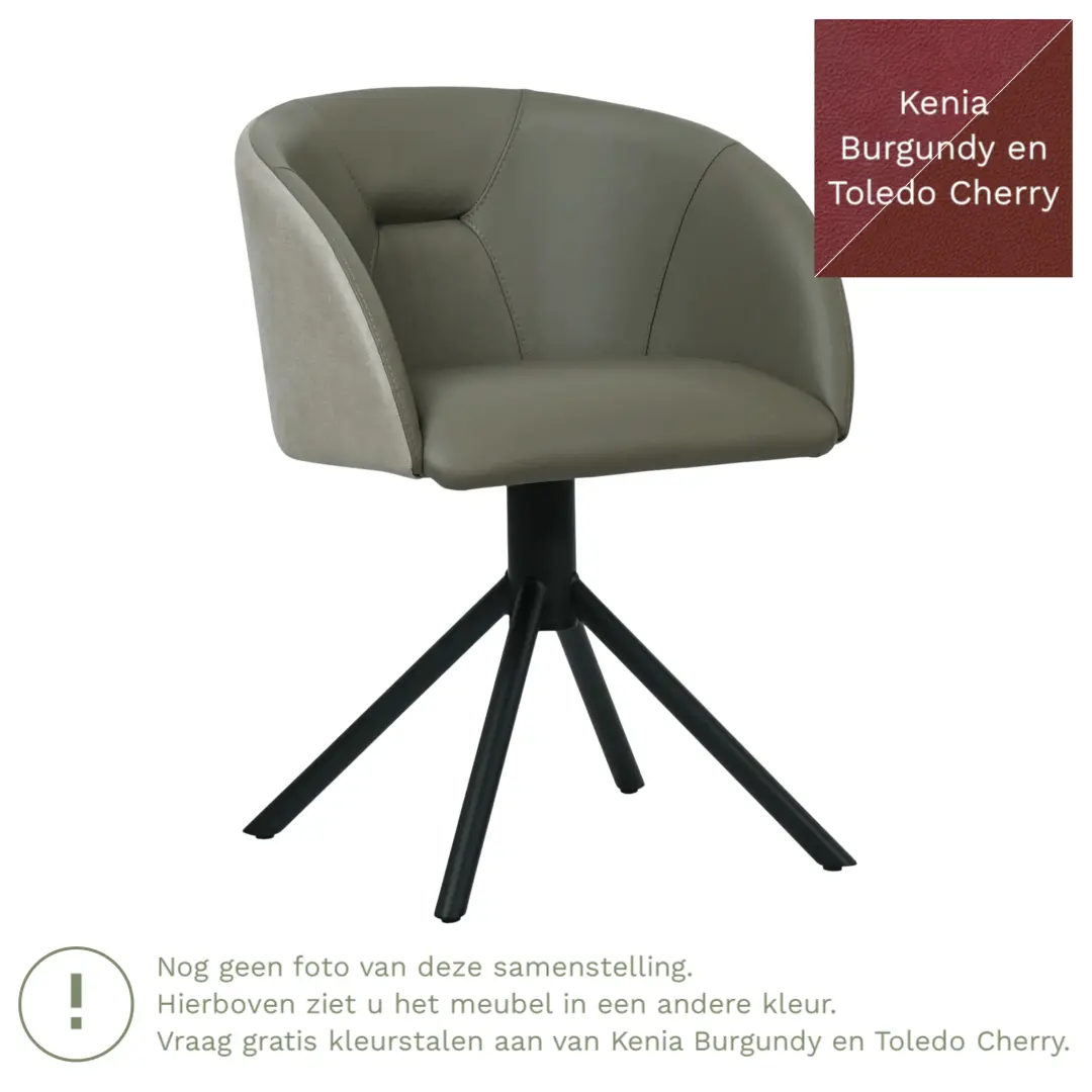 afbeelding van Leren eetkamerstoel Charm Duo - Kenia Burgundy en Toledo Cherry - Spinpoot staal rond zwart