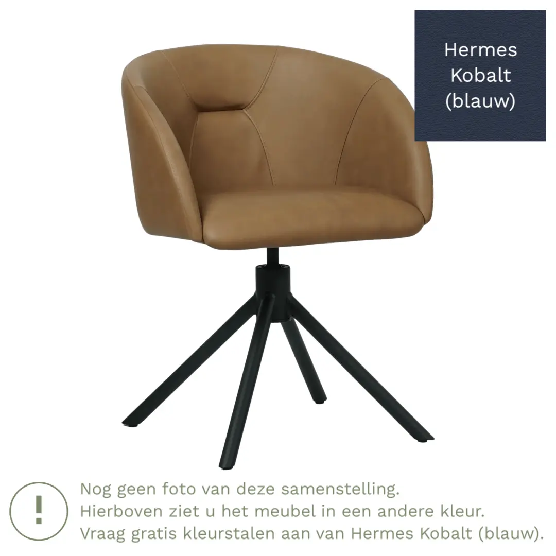 afbeelding van Leren eetkamerstoel Charm - Hermes Kobalt (blauw) - Spinpoot staal rond zwart