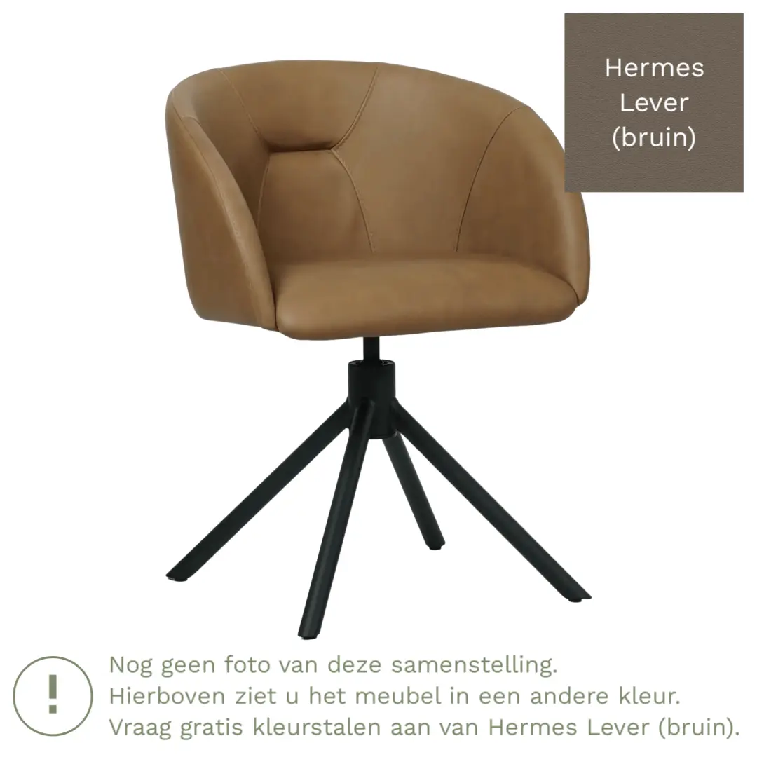 afbeelding van Leren eetkamerstoel Charm - Hermes Lever (bruin) - Spinpoot staal rond zwart