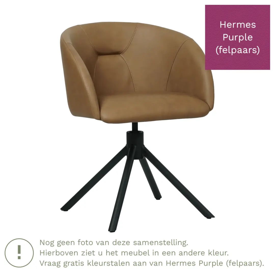 afbeelding van Leren eetkamerstoel Charm - Hermes Purple (felpaars) - Spinpoot staal rond zwart