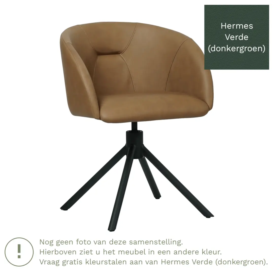 afbeelding van Leren eetkamerstoel Charm - Hermes Verde (donkergroen) - Spinpoot staal rond zwart