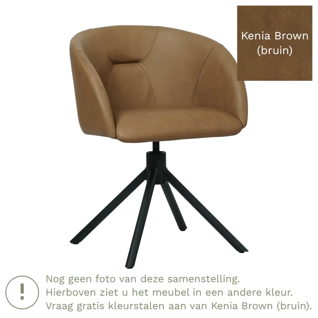 afbeelding van Leren eetkamerstoel Charm - Kenia Brown (bruin) - Spinpoot staal rond zwart