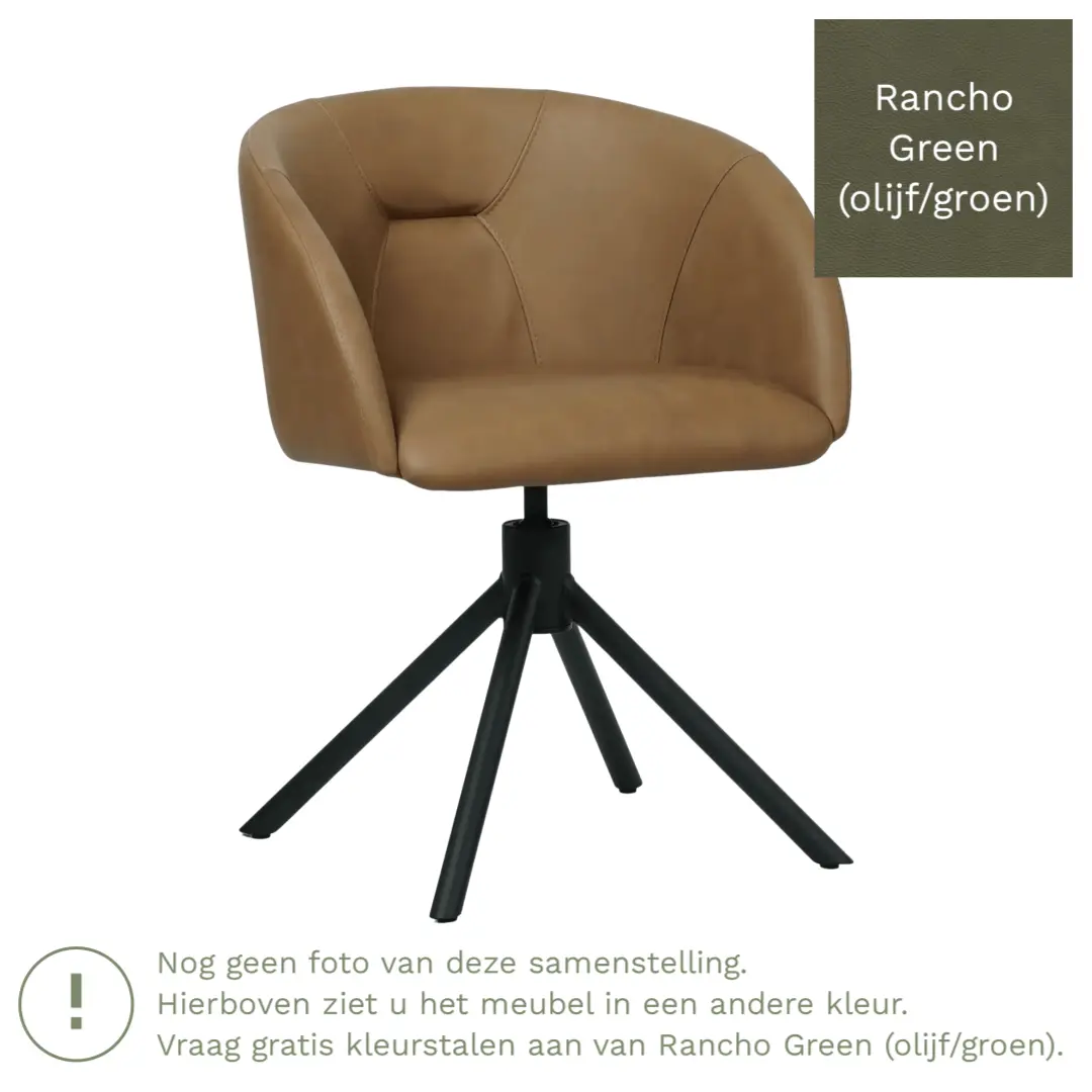 afbeelding van Leren eetkamerstoel Charm - Rancho Green (olijf/groen) - Spinpoot staal rond zwart