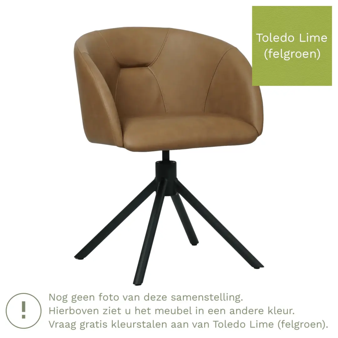afbeelding van Leren eetkamerstoel Charm - Toledo Lime (felgroen) - Spinpoot staal rond zwart