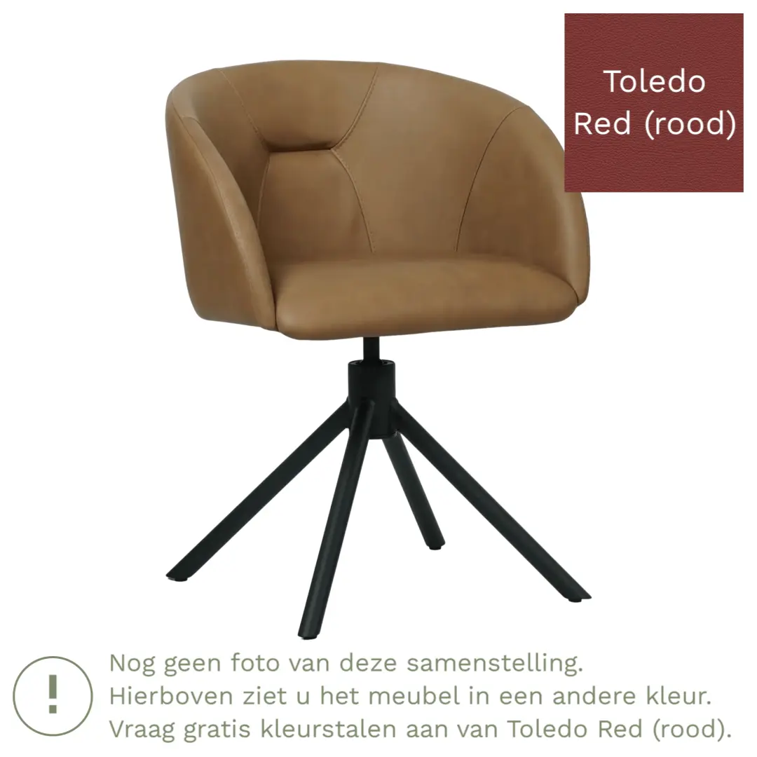 afbeelding van Leren eetkamerstoel Charm - Toledo Red (rood) - Spinpoot staal rond zwart