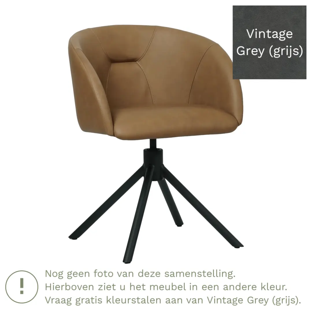 afbeelding van Leren eetkamerstoel Charm - Vintage Grey (grijs) - Spinpoot staal rond zwart