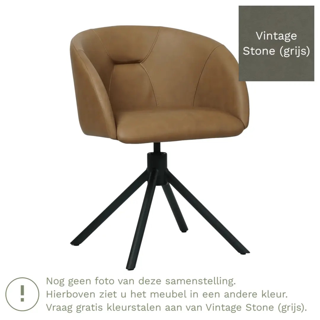 afbeelding van Leren eetkamerstoel Charm - Vintage Stone (grijs) - Spinpoot staal rond zwart