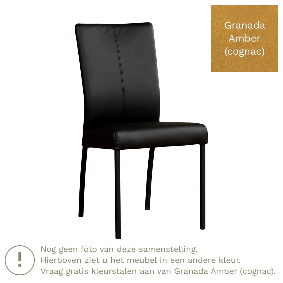 afbeelding van Leren eetkamerstoel Comfort - Granada Amber (cognac) - Poten staal vierkant zwart