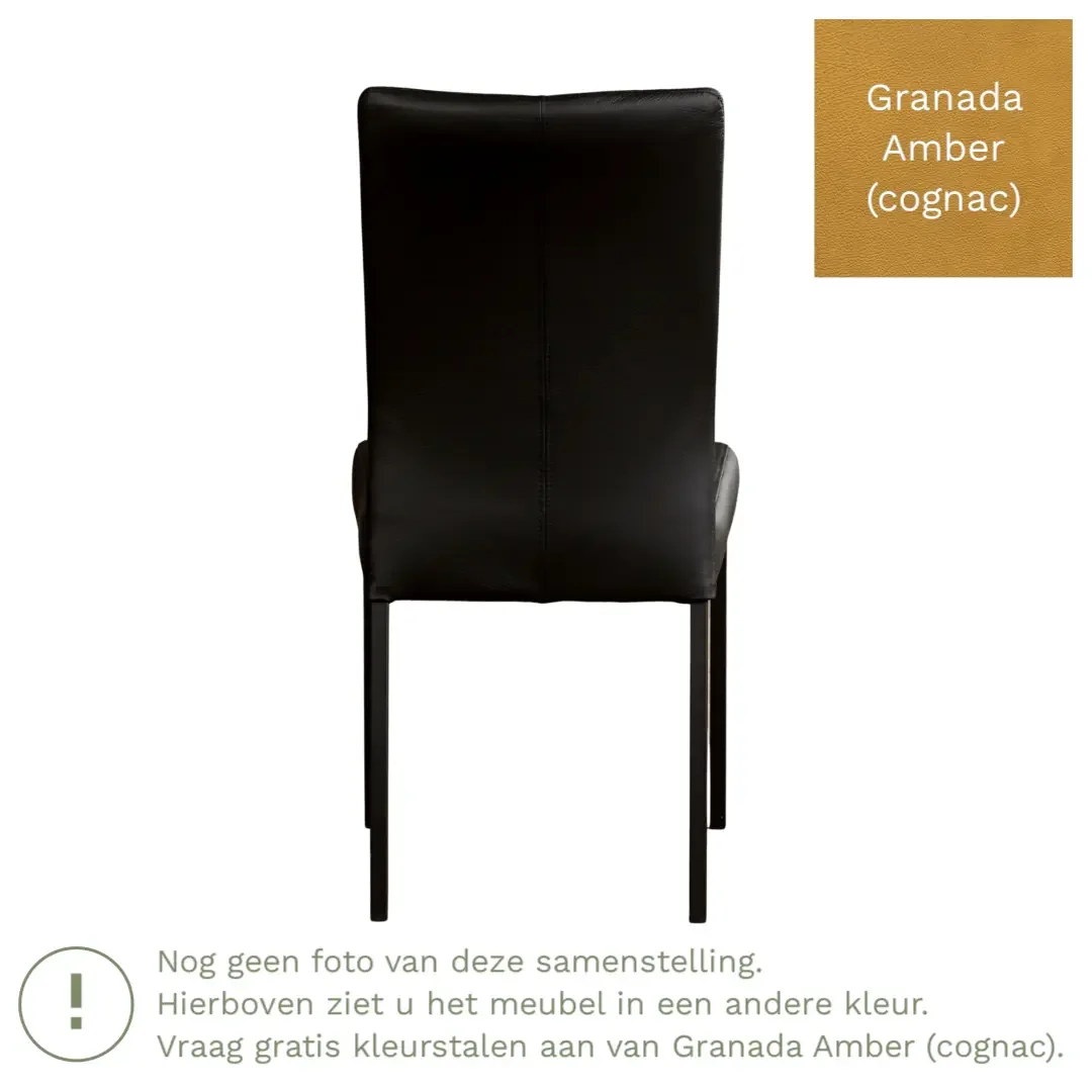 afbeelding van Leren eetkamerstoel Comfort - Granada Amber (cognac) - Poten staal vierkant zwart