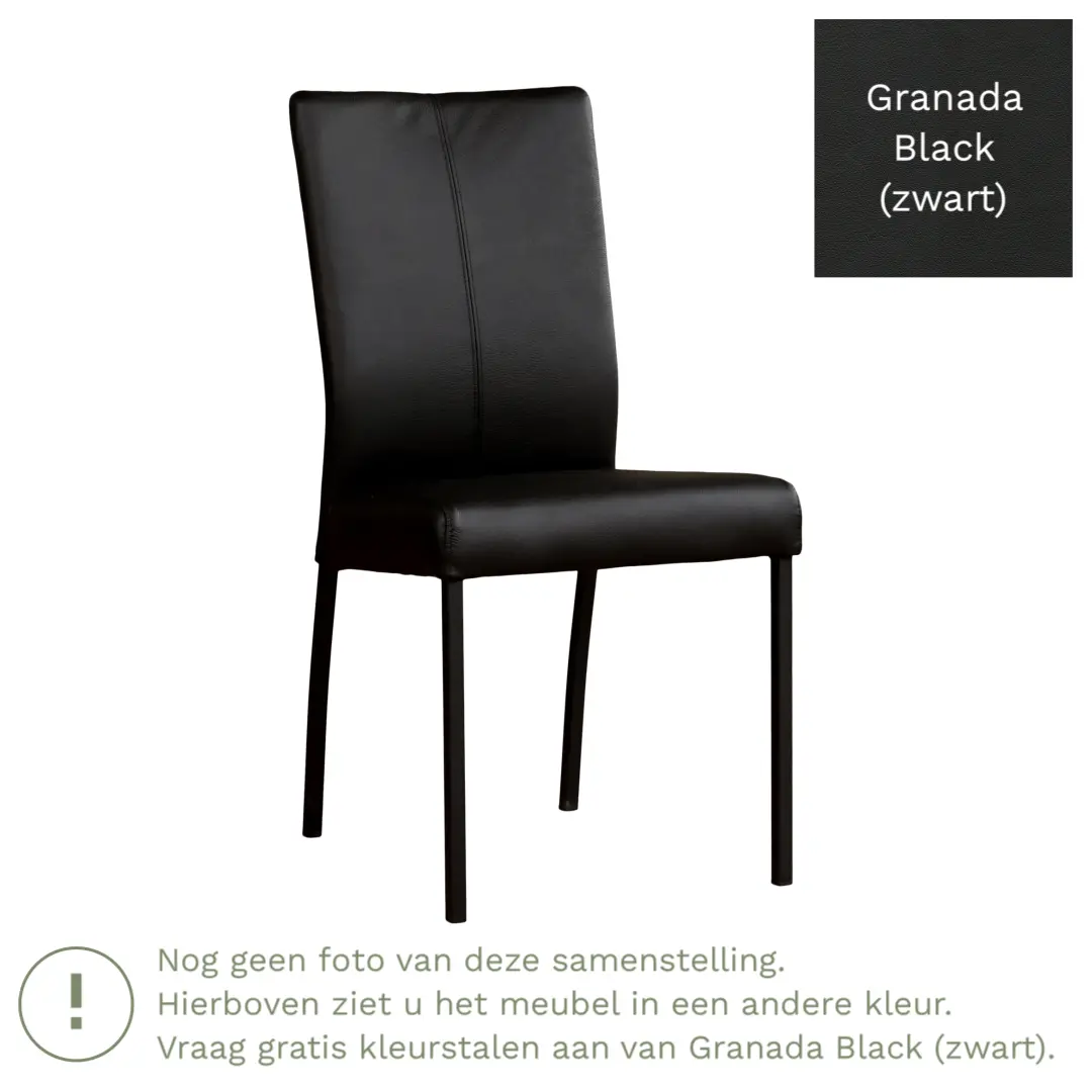 afbeelding van Leren eetkamerstoel Comfort - Granada Black (zwart) - Poten staal rond zwart