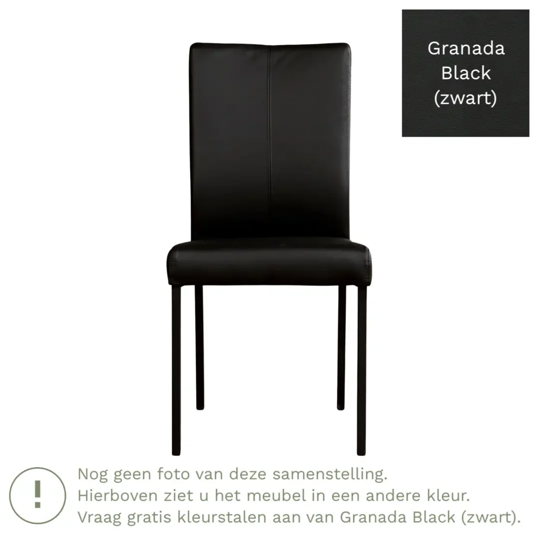 afbeelding van Leren eetkamerstoel Comfort - Granada Black (zwart) - Poten staal rond zwart