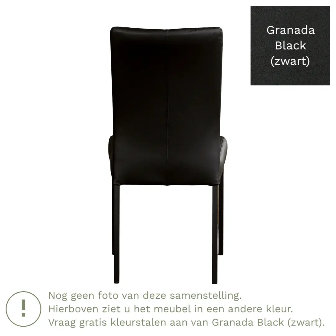 afbeelding van Leren eetkamerstoel Comfort - Granada Black (zwart) - Poten staal rond zwart