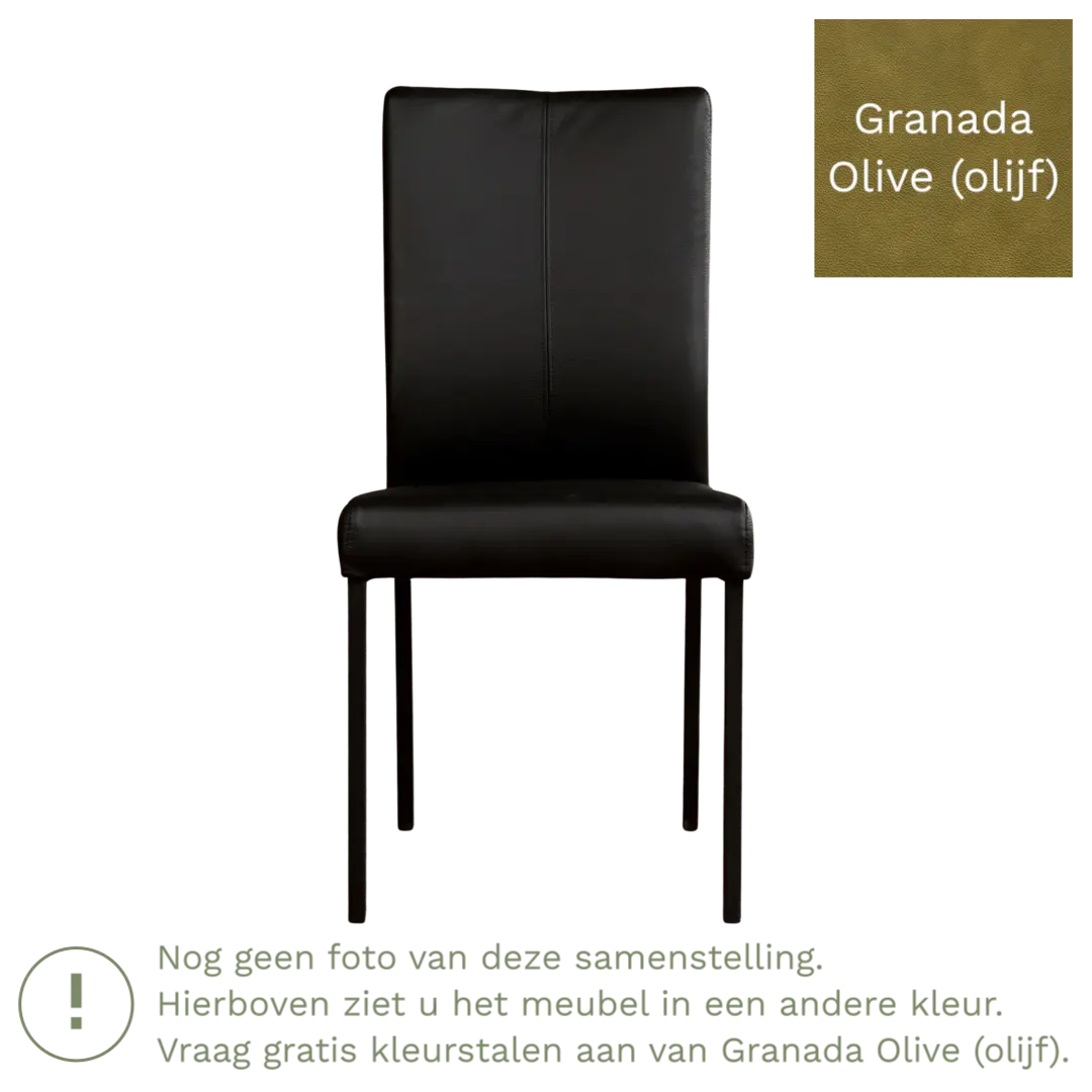 afbeelding van Leren eetkamerstoel Comfort - Granada Olive (olijf) - Poten staal vierkant zwart