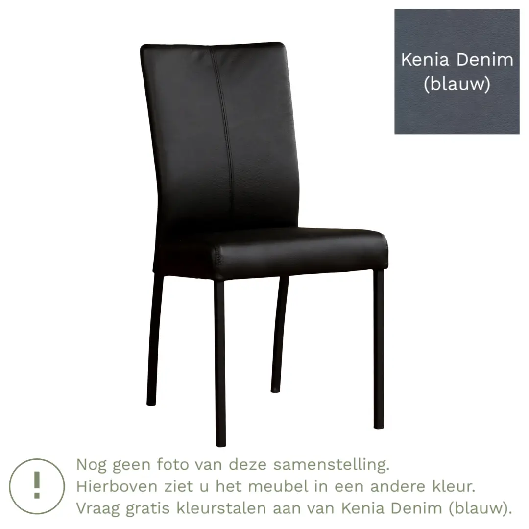 afbeelding van Leren eetkamerstoel Comfort - Kenia Denim (blauw) - Poten staal vierkant zwart