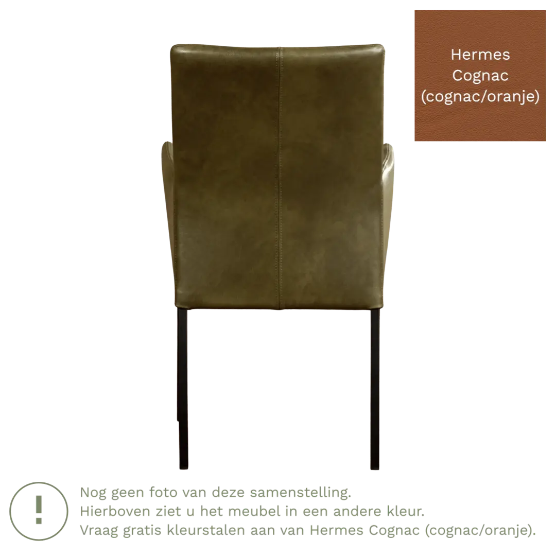 afbeelding van Leren eetkamerstoel Comfort met armleuning - Hermes Cognac (cognac/oranje) - Poten staal rond zwart