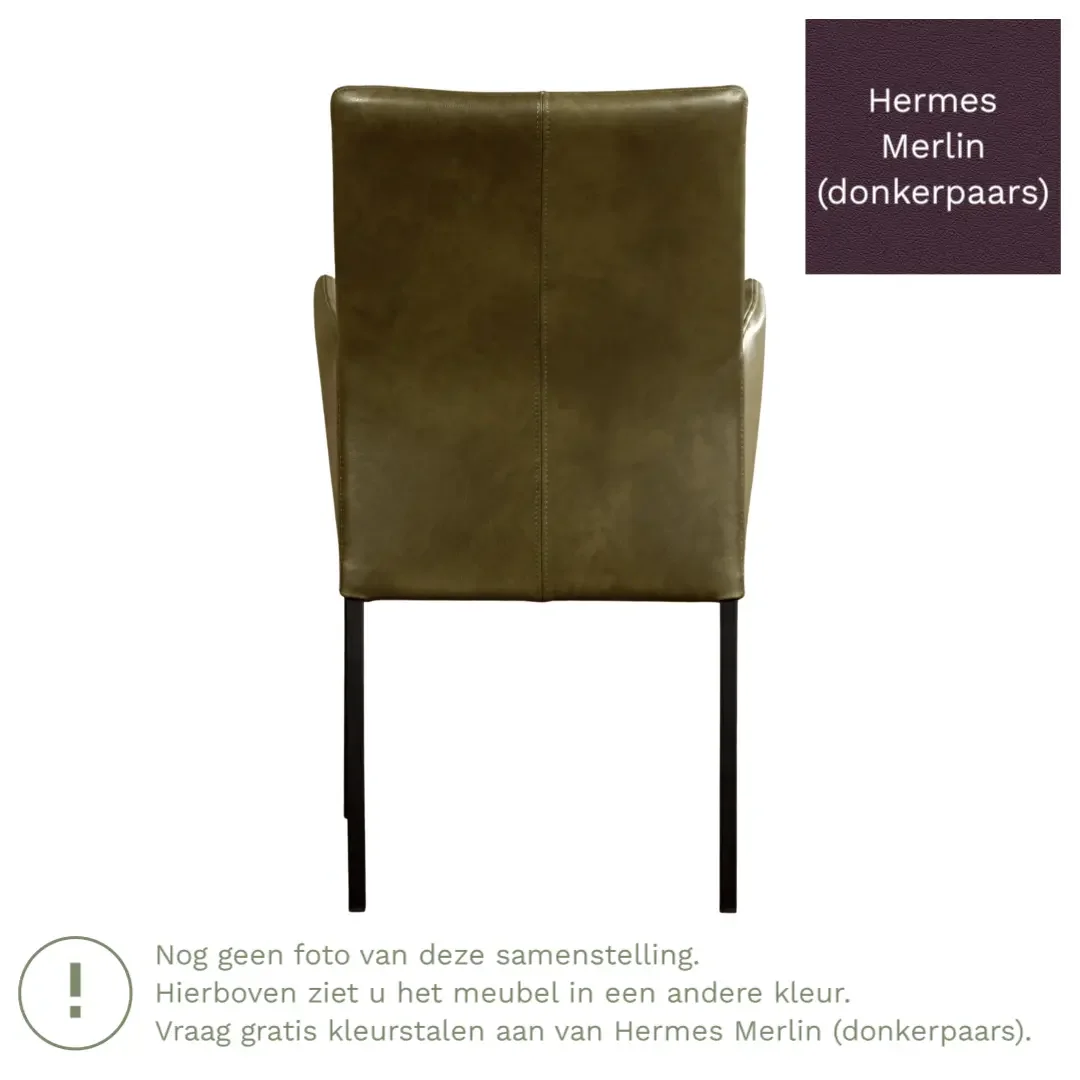 afbeelding van Leren eetkamerstoel Comfort met armleuning - Hermes Merlin (donkerpaars) - Poten staal rond RVS