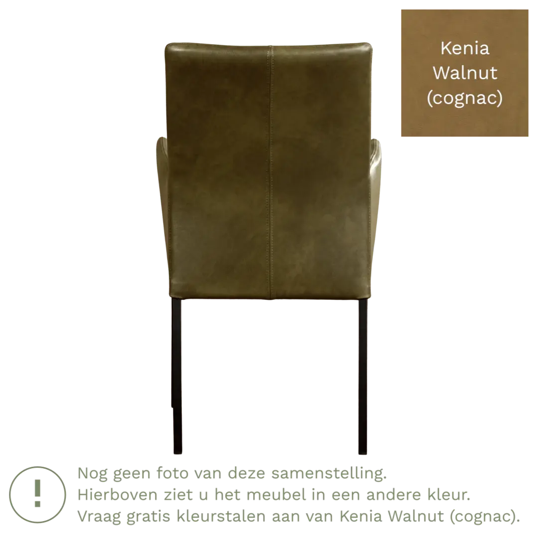 afbeelding van Leren eetkamerstoel Comfort met armleuning - Kenia Walnut (cognac) - Poten staal vierkant zwart