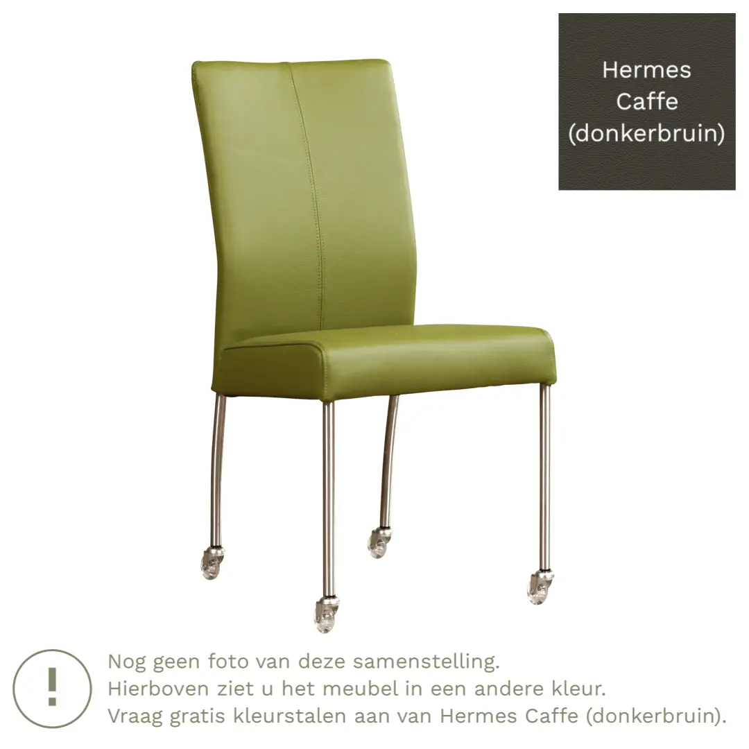 afbeelding van Leren eetkamerstoel Comfort met wieltjes - Hermes Caffe (donkerbruin) - Poten staal vierkant zwart