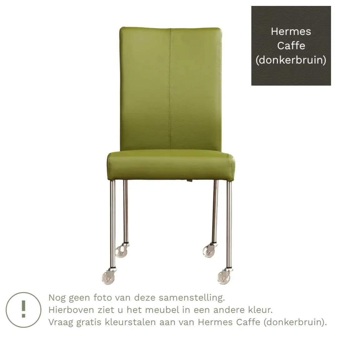afbeelding van Leren eetkamerstoel Comfort met wieltjes - Hermes Caffe (donkerbruin) - Poten staal vierkant zwart