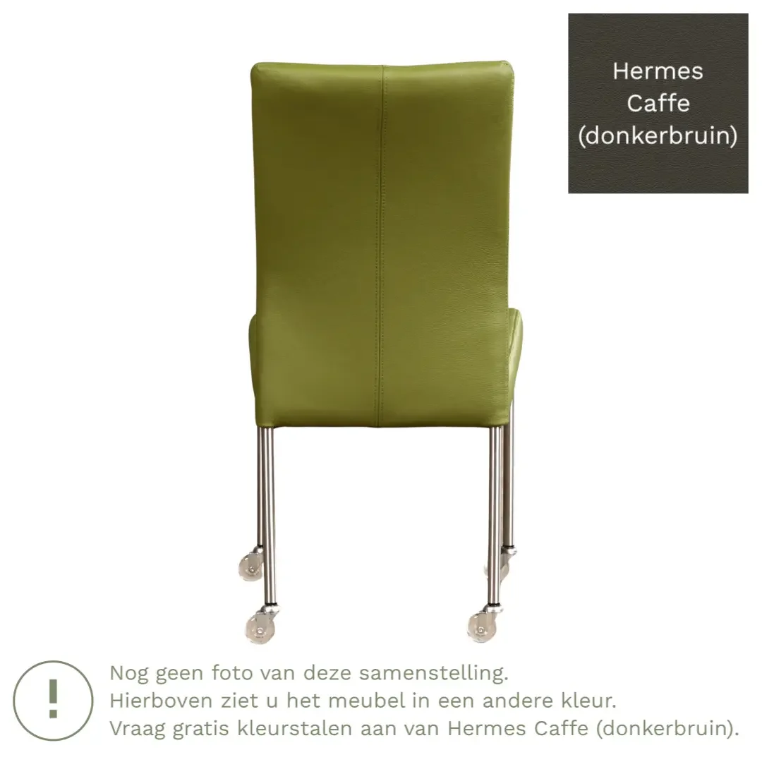 afbeelding van Leren eetkamerstoel Comfort met wieltjes - Hermes Caffe (donkerbruin) - Poten staal vierkant zwart