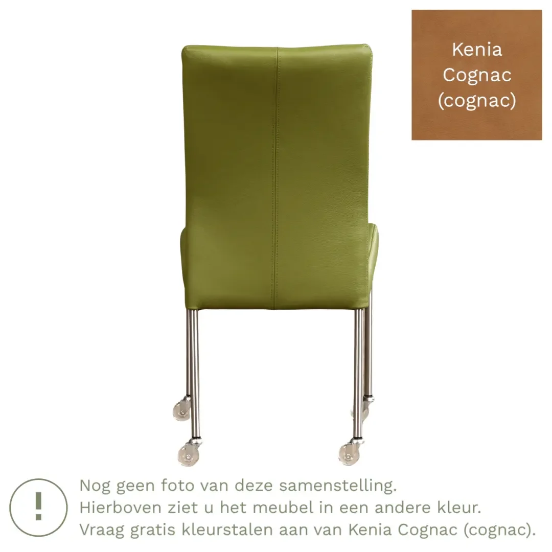 afbeelding van Leren eetkamerstoel Comfort met wieltjes - Kenia Cognac (cognac) - Poten staal vierkant RVS