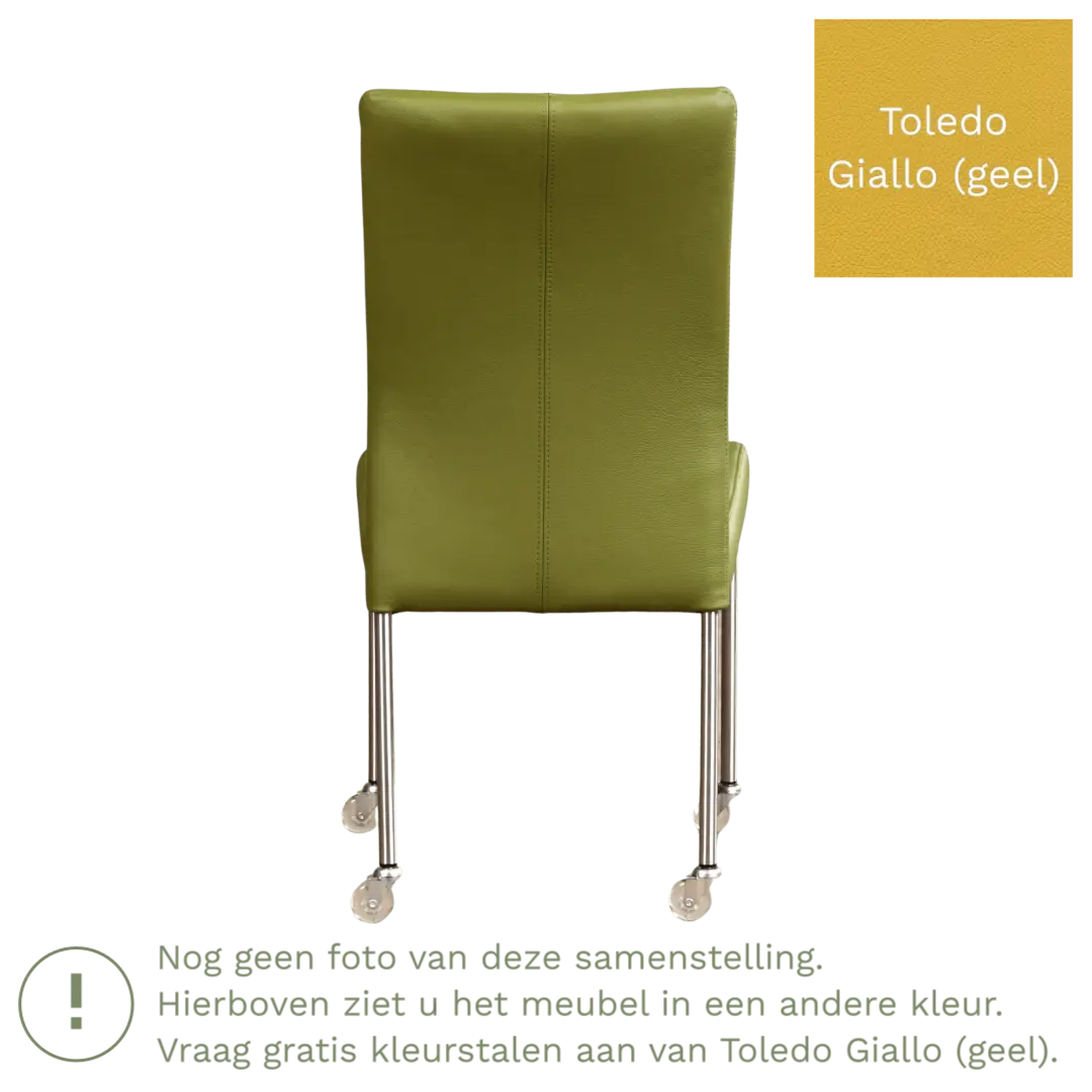 afbeelding van Leren eetkamerstoel Comfort met wieltjes - Toledo Giallo (geel) - Poten staal rond RVS