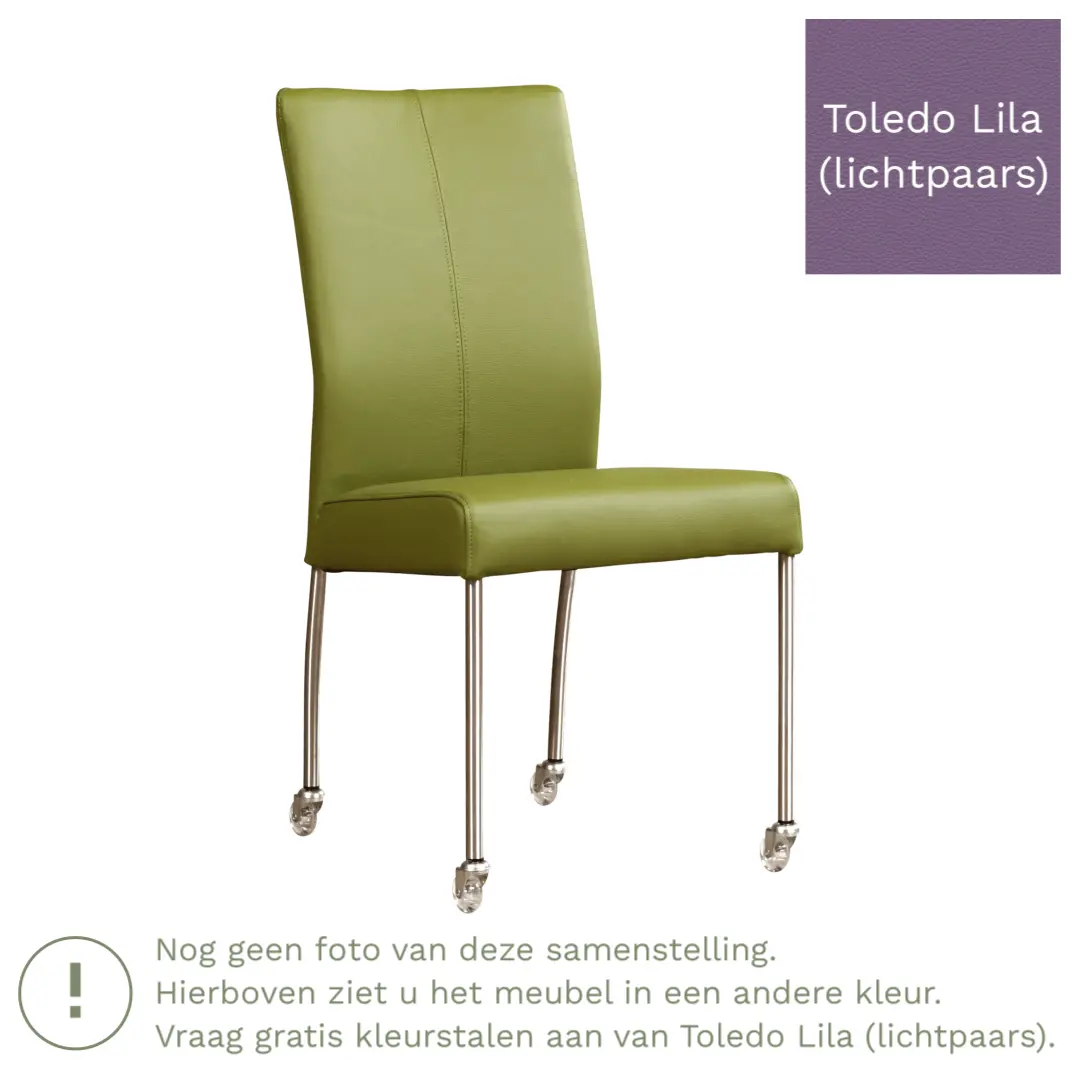 afbeelding van Leren eetkamerstoel Comfort met wieltjes - Toledo Lila (lichtpaars) - Poten staal vierkant RVS