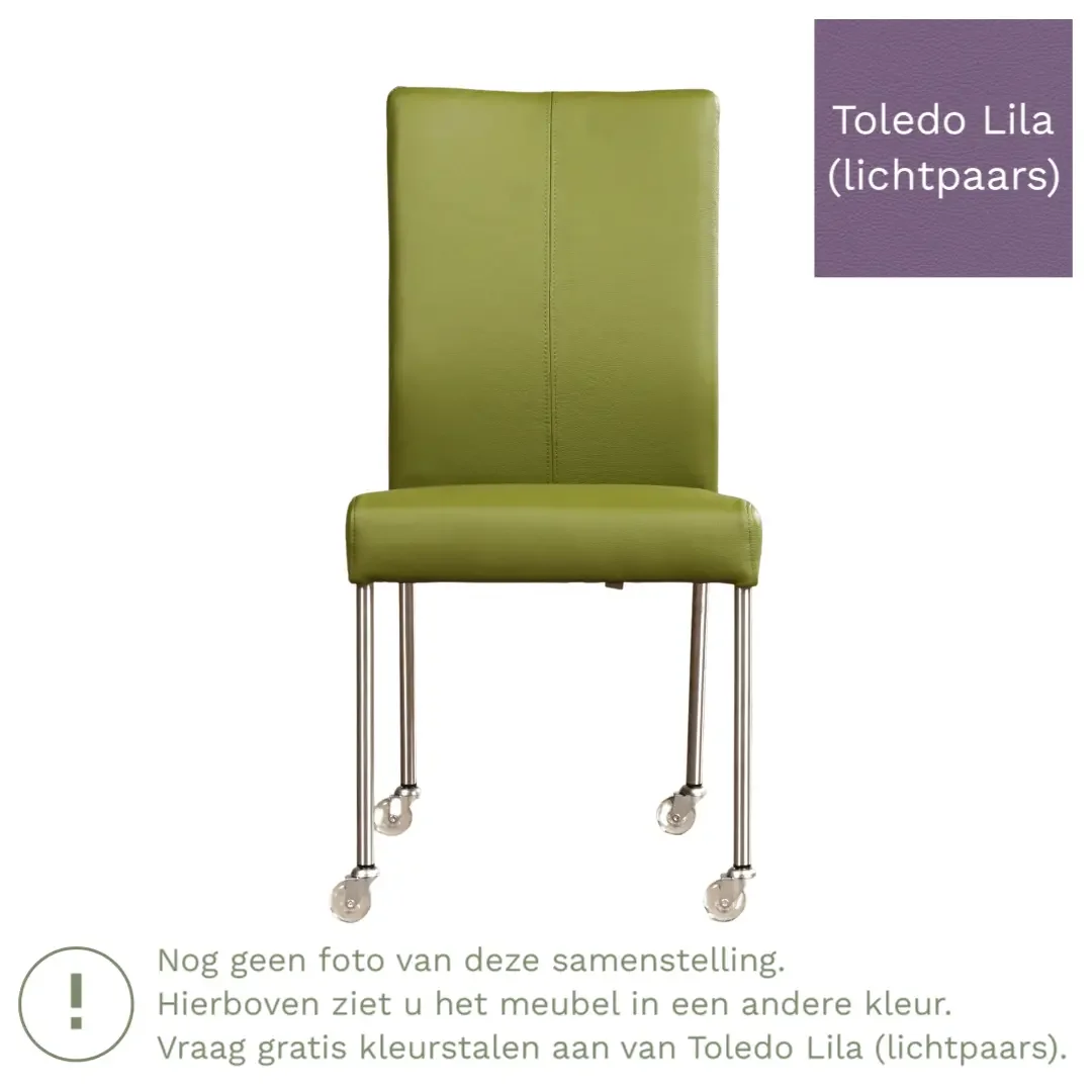 afbeelding van Leren eetkamerstoel Comfort met wieltjes - Toledo Lila (lichtpaars) - Poten staal vierkant RVS