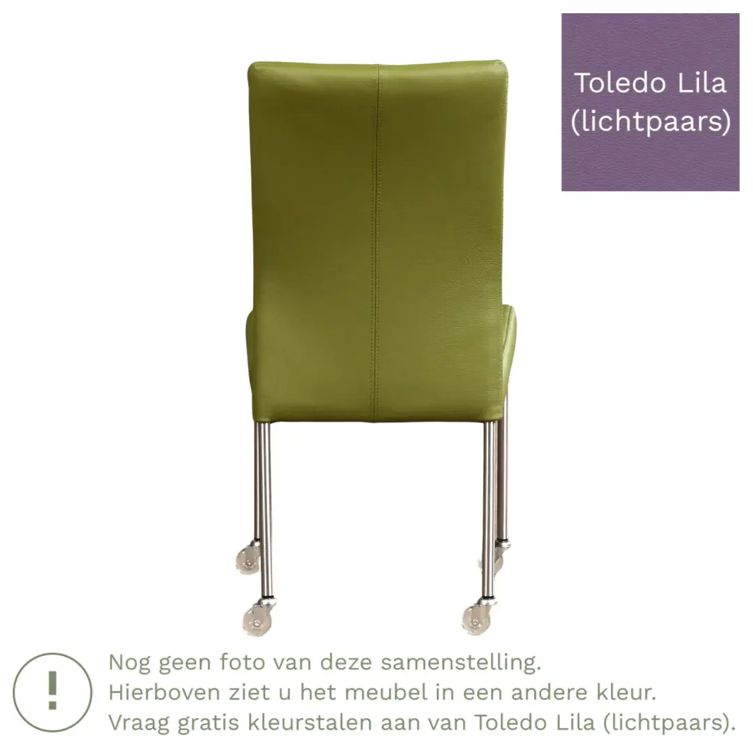 afbeelding van Leren eetkamerstoel Comfort met wieltjes - Toledo Lila (lichtpaars) - Poten staal vierkant RVS