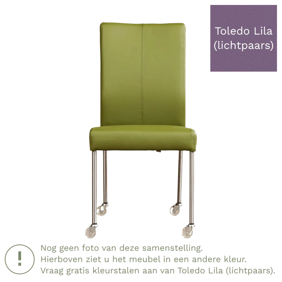 afbeelding van Leren eetkamerstoel Comfort met wieltjes - Toledo Lila (lichtpaars) - Poten staal vierkant zwart