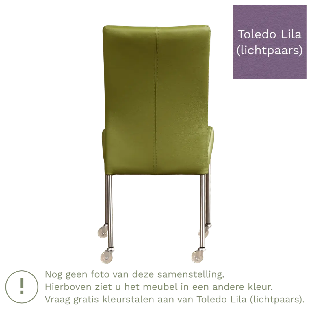 afbeelding van Leren eetkamerstoel Comfort met wieltjes - Toledo Lila (lichtpaars) - Poten staal vierkant zwart