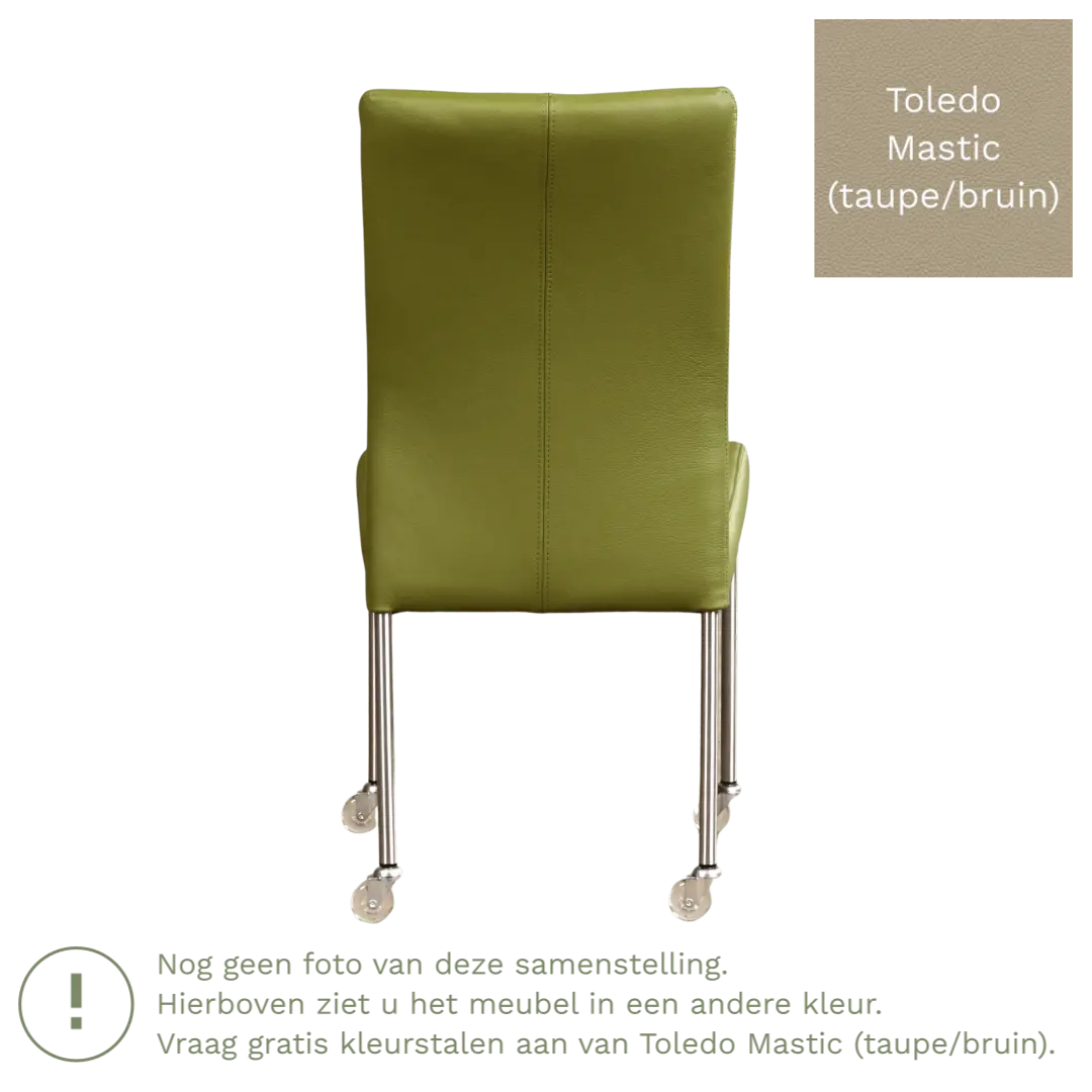 afbeelding van Leren eetkamerstoel Comfort met wieltjes - Toledo Mastic (taupe/bruin) - Poten staal rond zwart